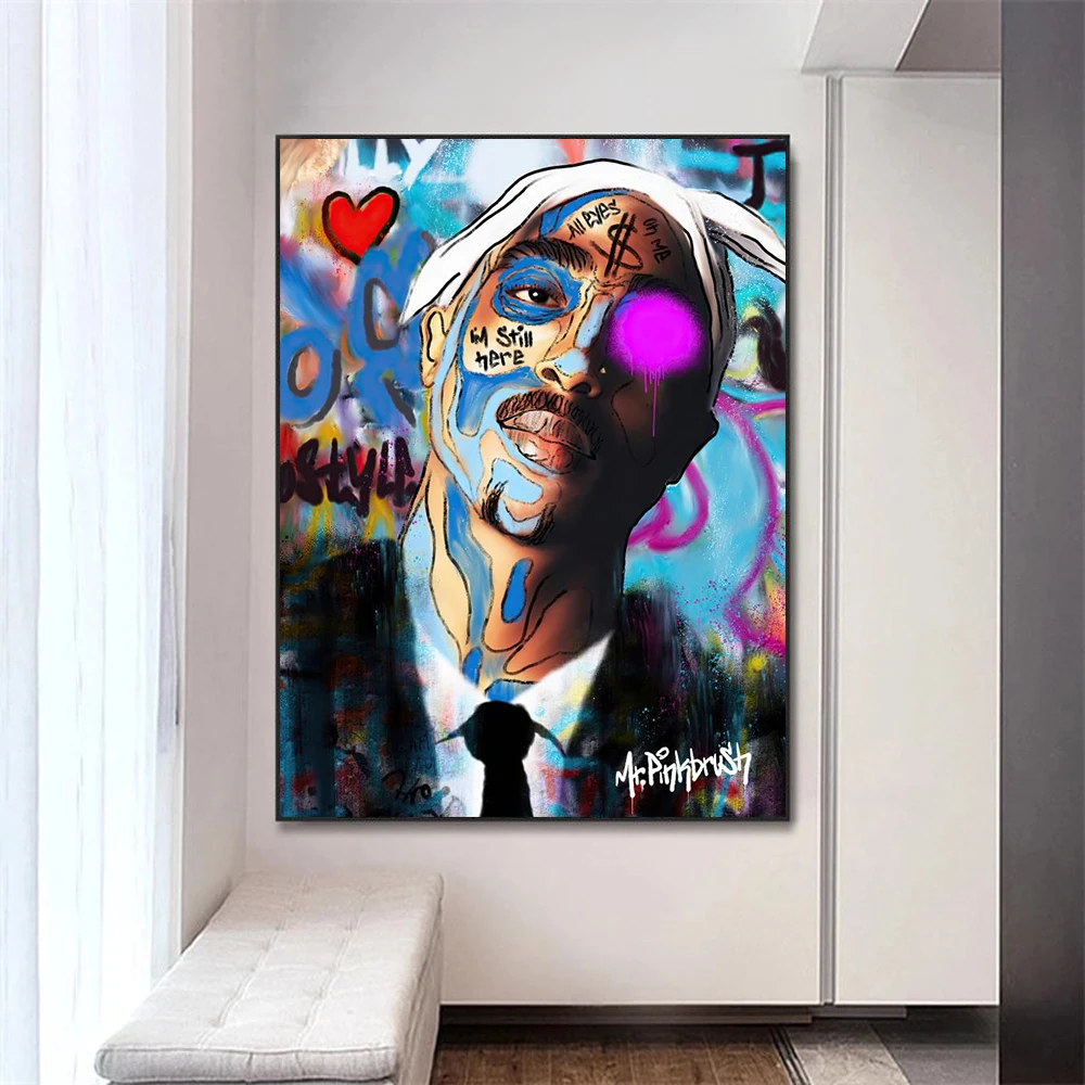 Street Graffiti Abstract 2PAC Rap Singer Wall Art Poster Prints Home Decor Canvas Painting Living Room Decoration Mural Pictures