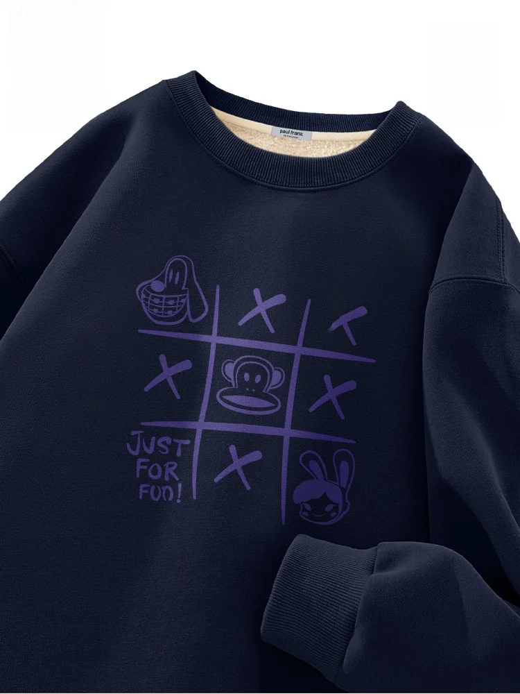 

Heavyweight Fce round Ne Sweatirt Men Winter Warm Trendy Thiened Outerwear Casual Sle Printed Design