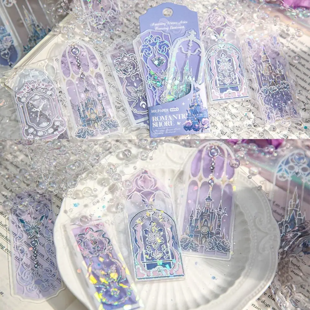 10Pcs/Pack High Value PVC Bookmark Dream Series Stationery Reading Marker Shell Light Gift Book Card