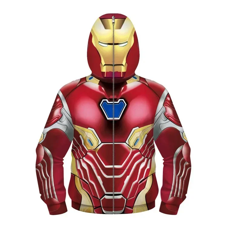 Kids Avengers Superhero Spiderman Hoodie Miles Morales 3D Zipper Sweatshirt Iron Man Jacket Boys Girls Anime Cosplay Costume