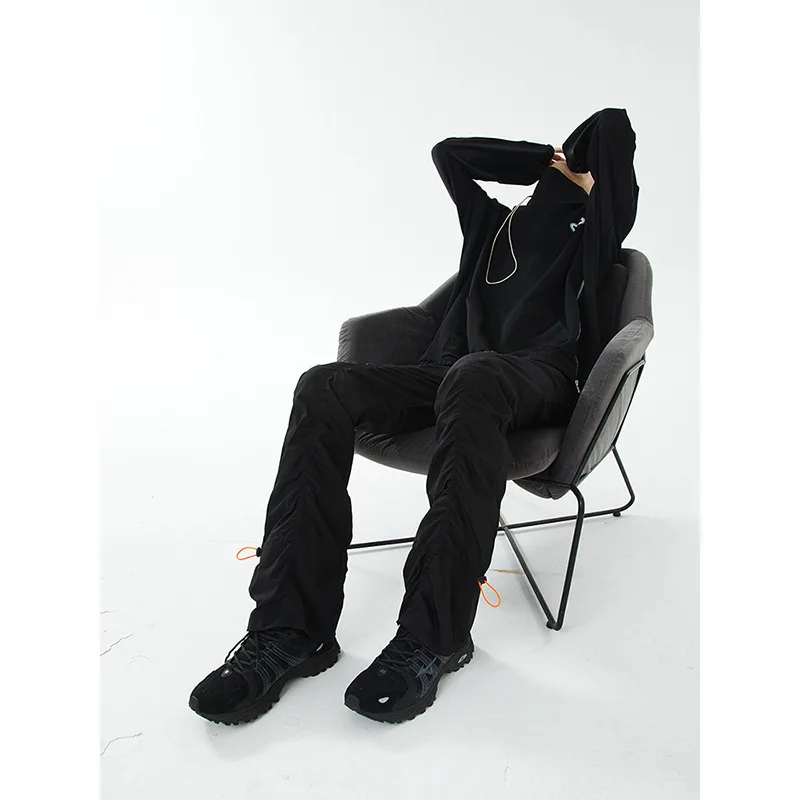 

Плиссированные длинные брюки Cleanfit American Dstring High Street Vibe Bla, расклешенные брюки с микро, свободные прямые брюки с высокой талией