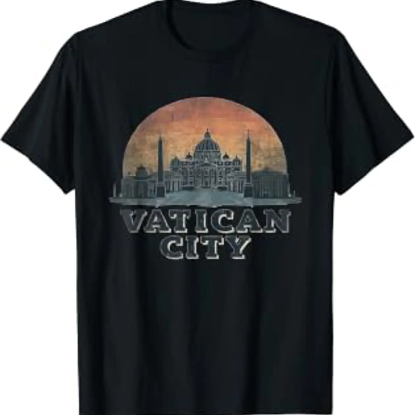 Retro Vatican City Landscape Vintage Souvenir T Shirt black S vintage Washed fashion Top For Everyday Wear Casual Stretched
