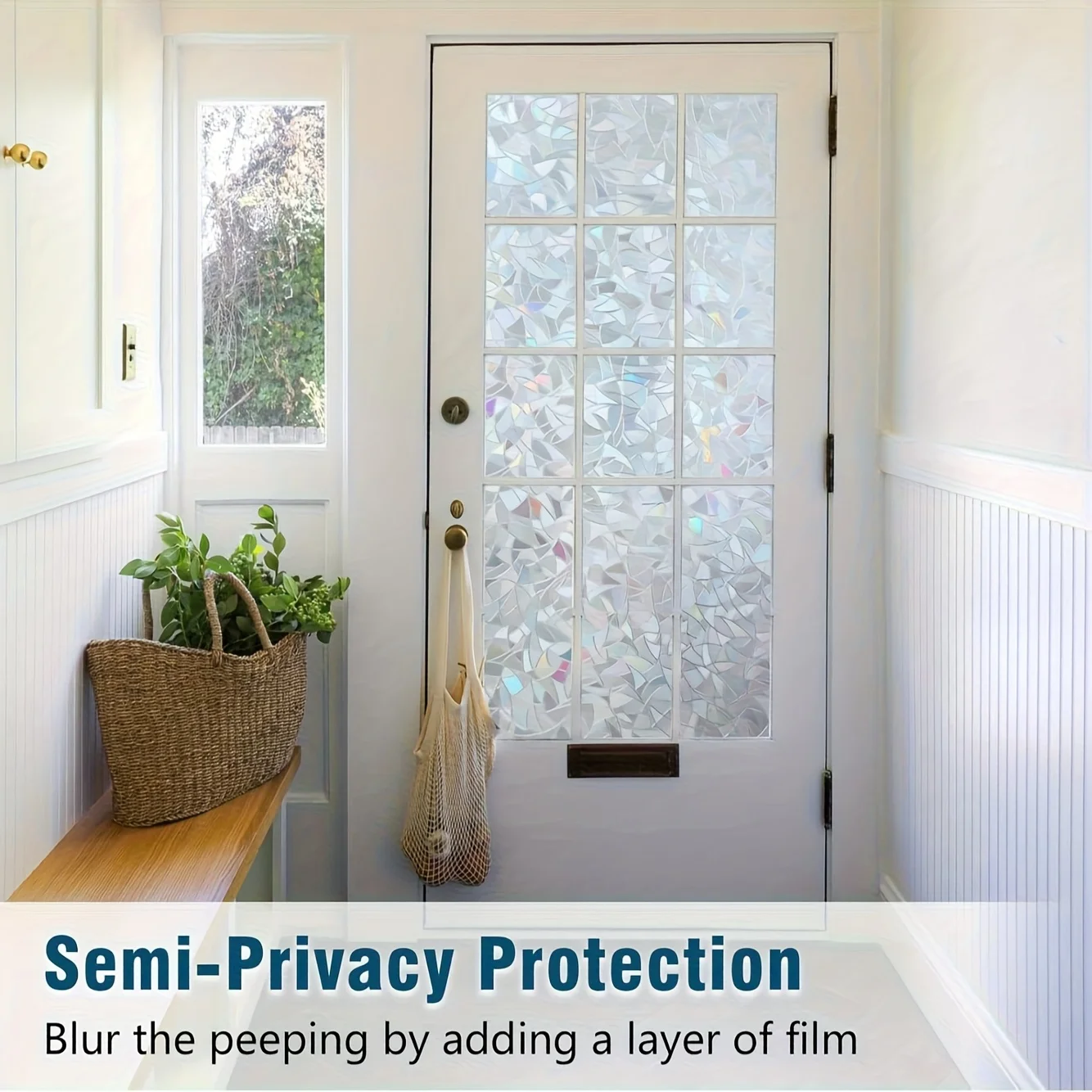 3D Stained Glass One Way Privacy Window Film Translucent Static Cling Removable for Home Office Balcony Bathroom Glass
