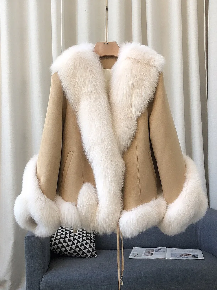 Women's Clothing High quality solid color furry double pocket design warm jacketAutumn Winter New 0116