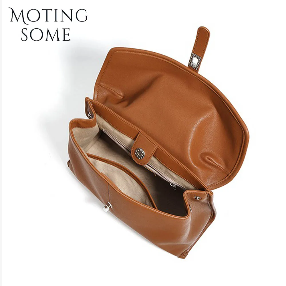 Motingsome Retro Messenger Bags Frist Layer Cowhide Roomy Shoulder Bags Vacation Lady Satchel Crossbody Handbag Pouch 2024 New