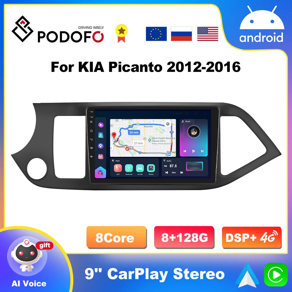 

Podofo 4G Carplay Car Radio For KIA Morning Picanto 2011-2016 Android Multimidia Video Player 2din GPS Navigation RDS Head Unit