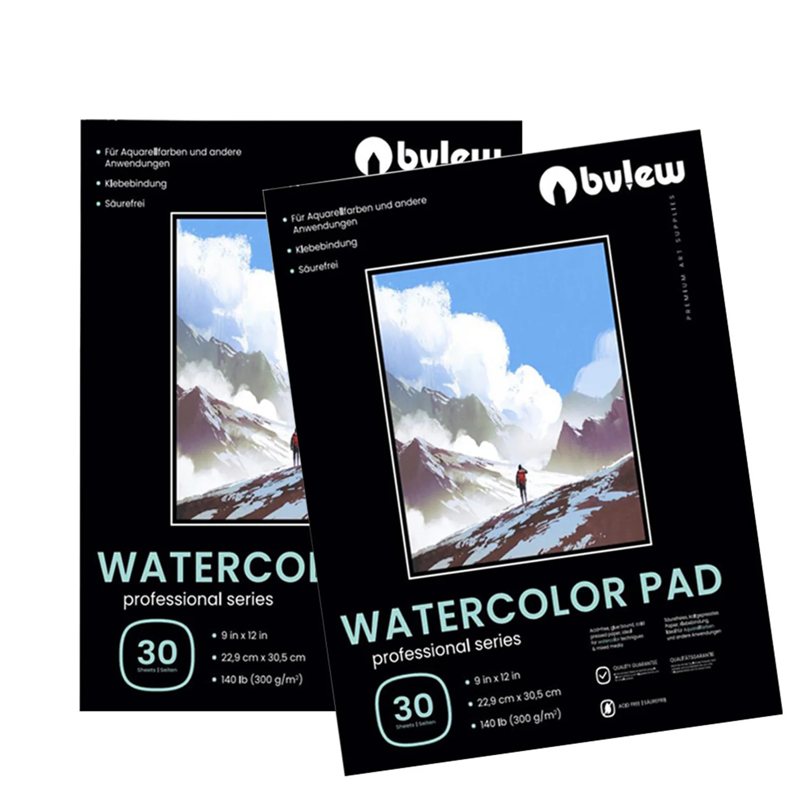 Bview Art Professional 9x12inch Watercolor Pad 30 Sheets (140lb/300gsm) - Artist watercolor Paper for drawing and painting