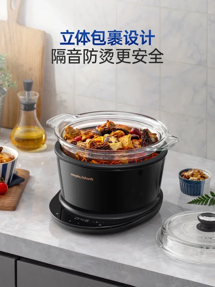 220V Automatic Electric Porridge Cooker, Stewpot with Ceramic Pot, Double-Layer Steaming, Multi-Function Soup Pot