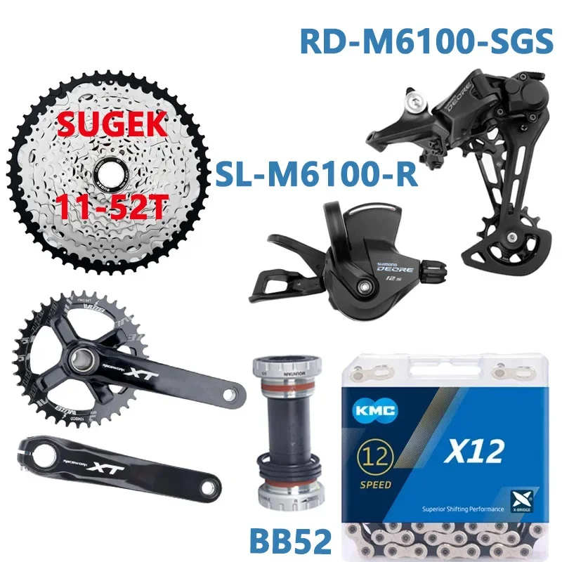 Deore M6100 1X12S Kit Shift Lever Rear Derailleur MTB Crankset CS 51T 46T/50T/52T BB Complete 12V Kit