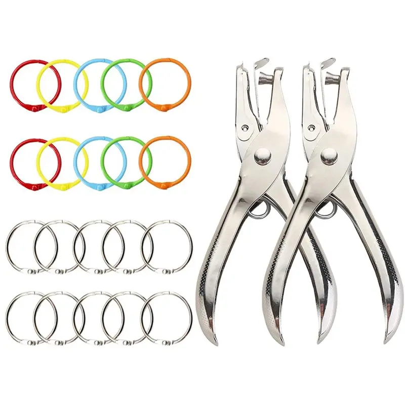 

【EFFICIENT 】1/4Inch Single Hole Punch(2 PCS) With 20 Binder Rings For Office, For DIY Crafts& School Projects