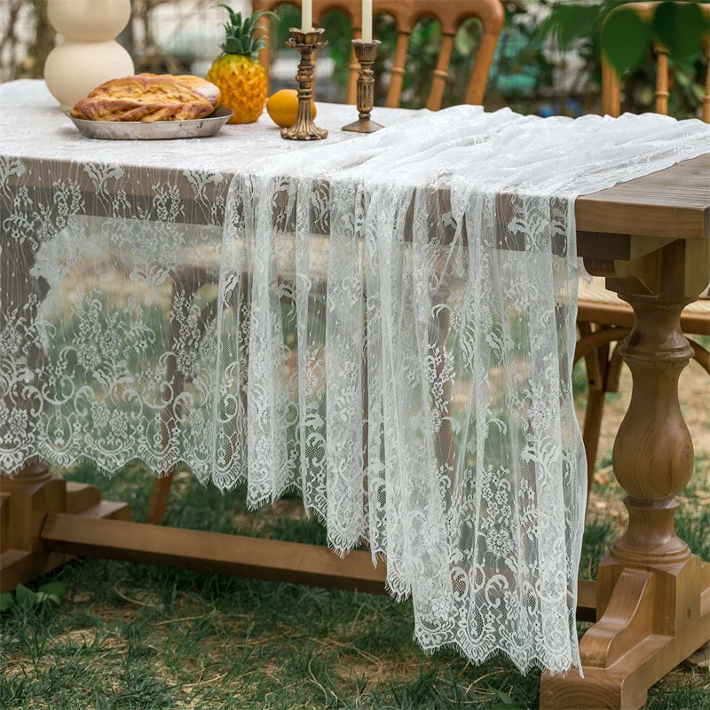 Wedding White Lace Tablecloth Vintage Reception Table Cloth for Wedding Decor Boho Party Valentine\'s Day Tablecloth