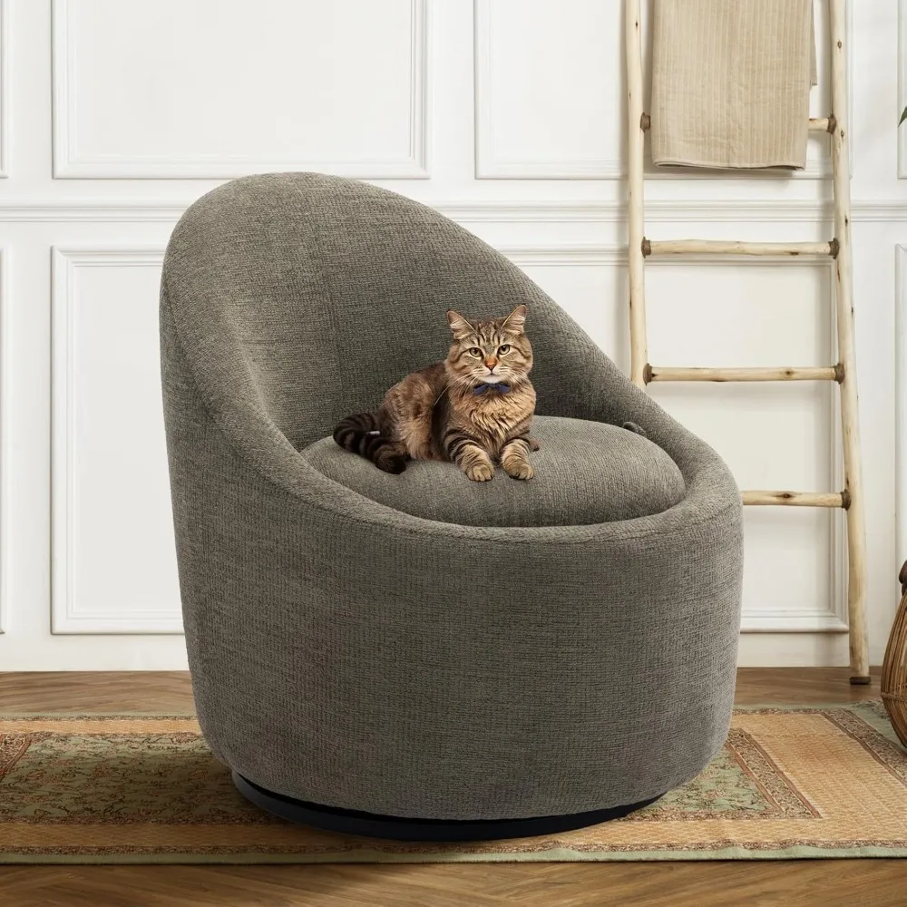 360 ° كرسي دوار، كرسي حديث من منتصف القرن مع مساحة تخزين مخفية، كرسي دوار صغير بأذرع لغرفة المعيشة/المكتب-أخضر #3