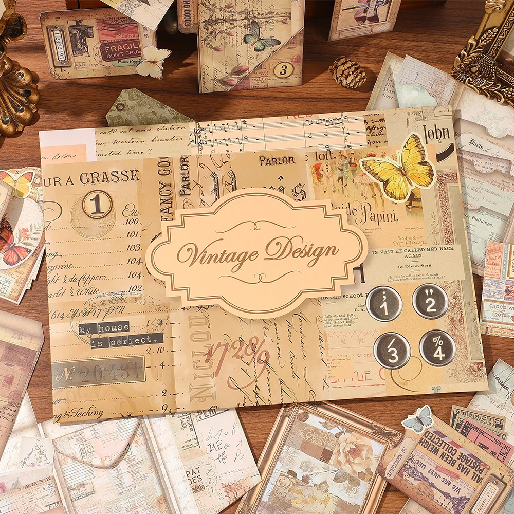 مجموعة مواد سكرابوكينغ خمر مع الزينة الزهرية النصية للمجلات DIY المغلفات مخطط ديكور لوازم الحرفية