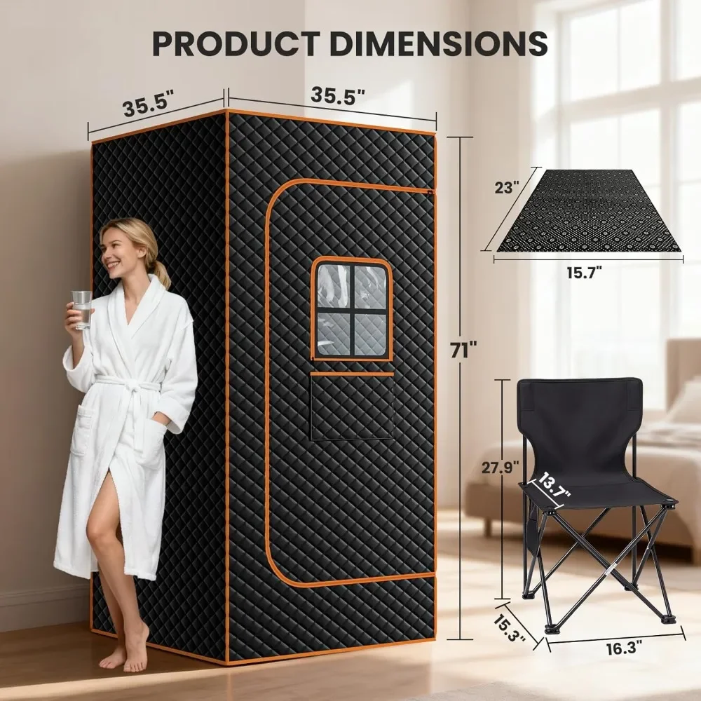 Sauna Box 1 Person Large Portable Steam Sauna for Home with 3L/1200W Steamer and Folding Chair, 71