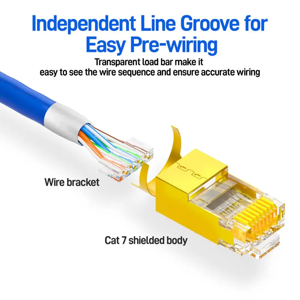 AMPCOM CAT7 RJ45 Connector with Load bar, Two-Piece Suit 10Gbps STP Modular Plug for cat7 CAT6A 23-26AWG Shielded Ethernet Cable