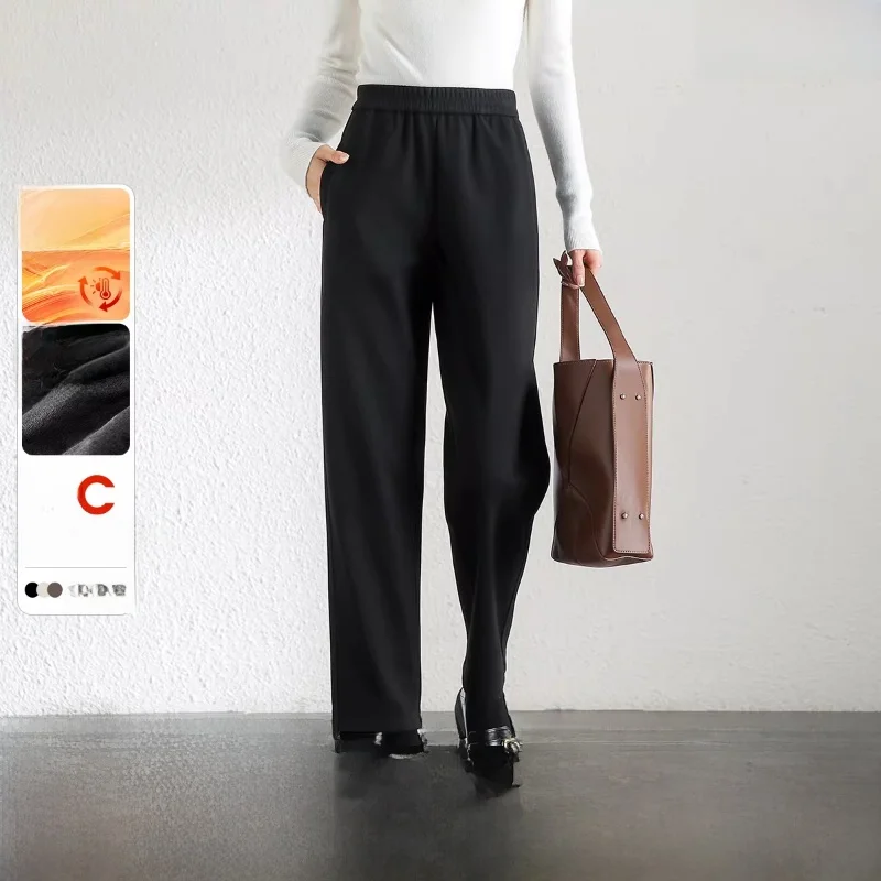 

Comfortable Fce Lined Elastic Waist Casual Pants Harlan Sle Small Foot Pants Warm Sports Polyester Blend Straight Leg Tr...