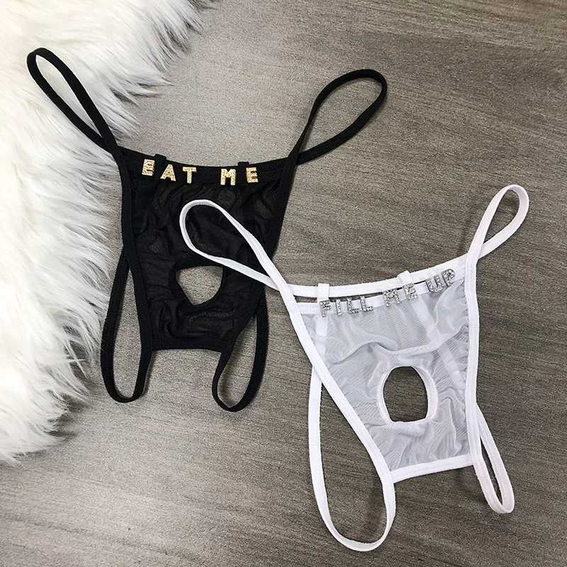 Customization Name Letter Sexy G-string Men Low Rise Sheer Erotic Thong Pouch Enhancing Underwear Side Underpants Sissy Gift