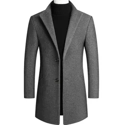 New Winter Men Cashmere Trench Coats Wool Blends Long Jackets  Autumn Warm Coats Male Business Casual Trench Coats Size 4XL