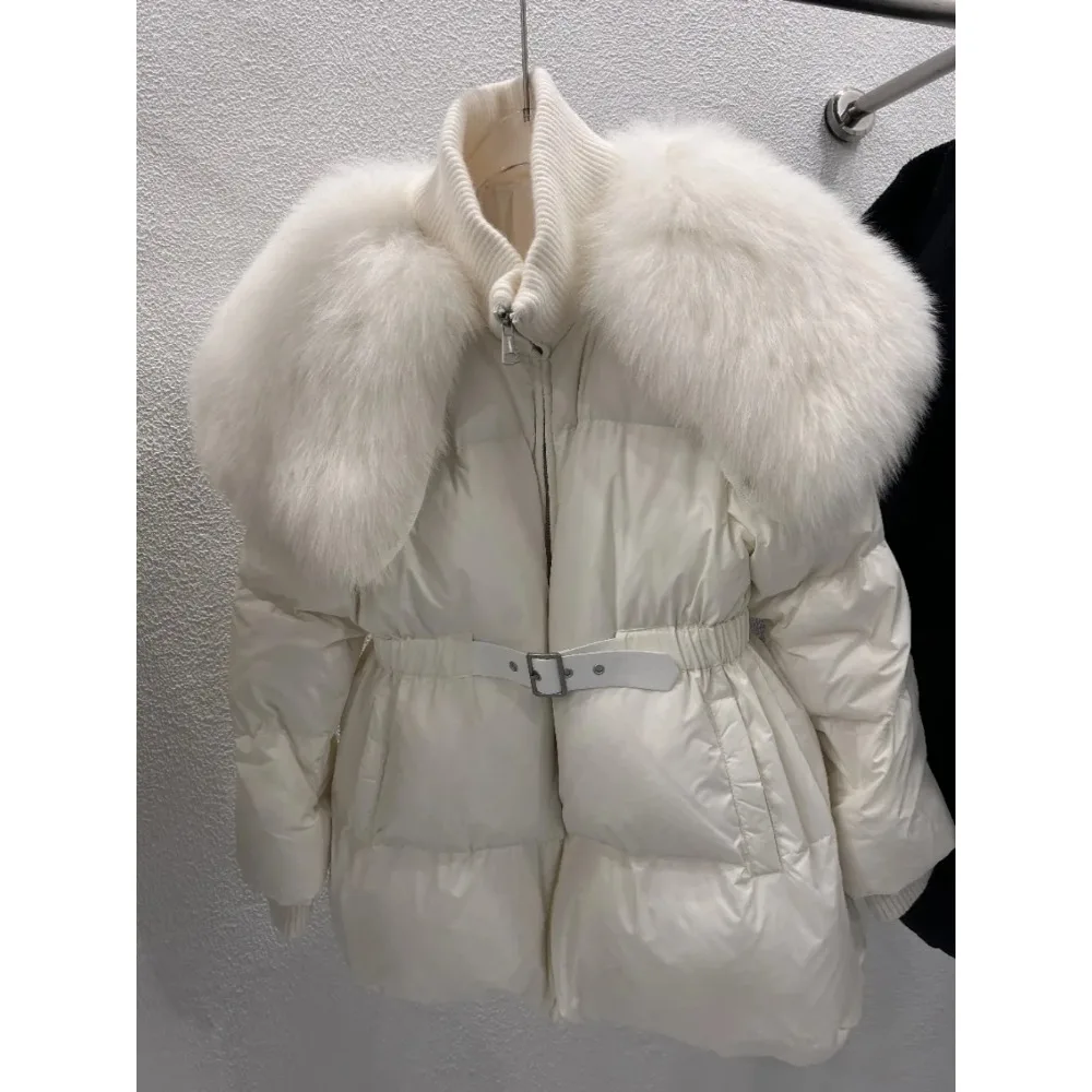 2024Down Jacket Woman Fashion White Goose Down Jackets Winter American Thick Real Natural Fox Fur Collar Puffer Jacket Warm Fur