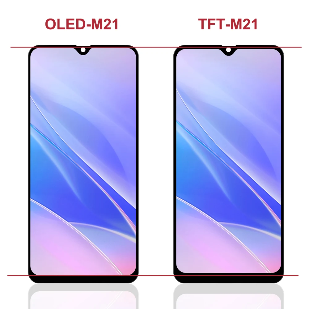 Montagem do painel de tela sensível ao toque LCD AMOLED com moldura, display para Samsung M21, M215F, DS, £, 2020