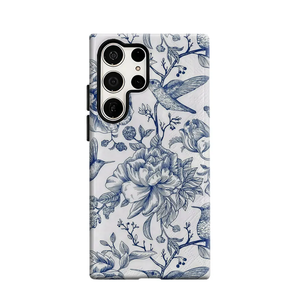 CaseLumi Phone Case For Samsung Galaxy S25 S24 S23 Ultra Plus HD Hard Delicate Blue & White Floral Double Layer Cover Film Shell