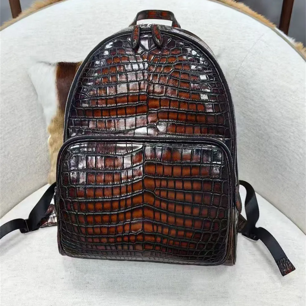 

Luxury authentic crocodile leather men's backpack real crocodile leather women's travel backpack fashion casual schoolbag