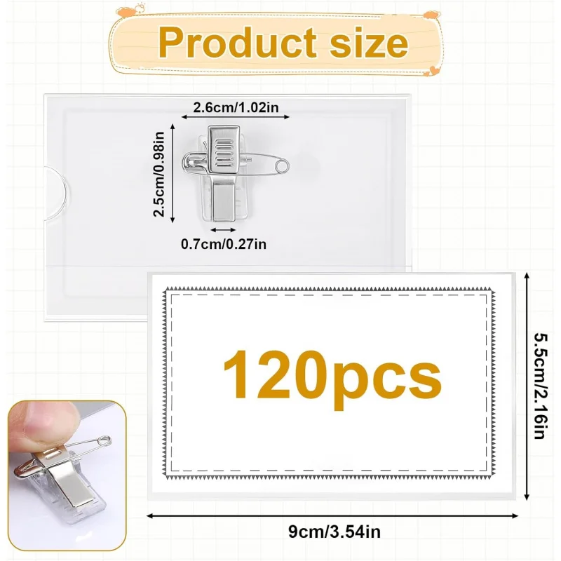120Pcs Pin Style Name Tags with Clips and Printable Inserts Clip On Name Badges Clear ID Badge Holder,
