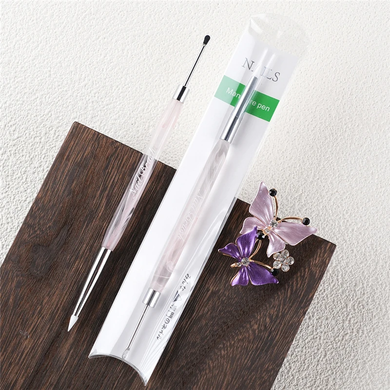 1/2 pçs cabeça dupla escova da arte do prego espátula de silicone poli caneta gel manicure ponta extensão acrílico construtor acessório haste ferramenta