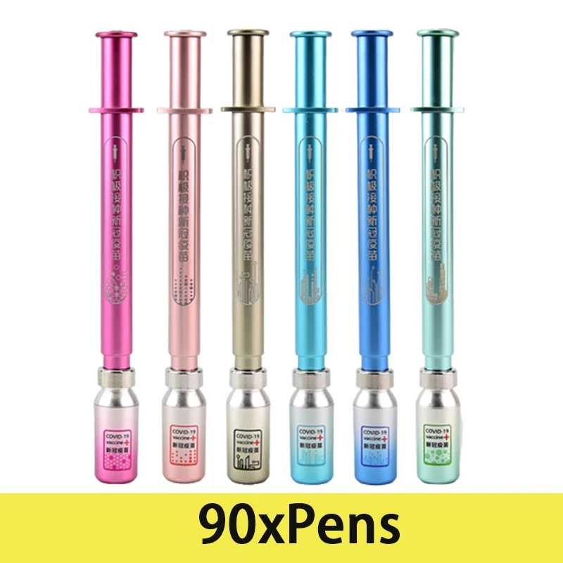 90Pcs Luminous Syringe Gel Pens Vaccine Shaped Modelling Neutral Pens Signature Pens Students Nurse Supplies Stationery