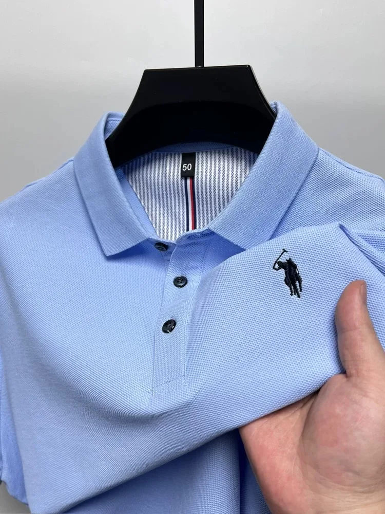 High end brand 100% cotton short sleeve polo shirt men luxur pony embroidery comfort breathable fashion T-shirt summer new top image 2