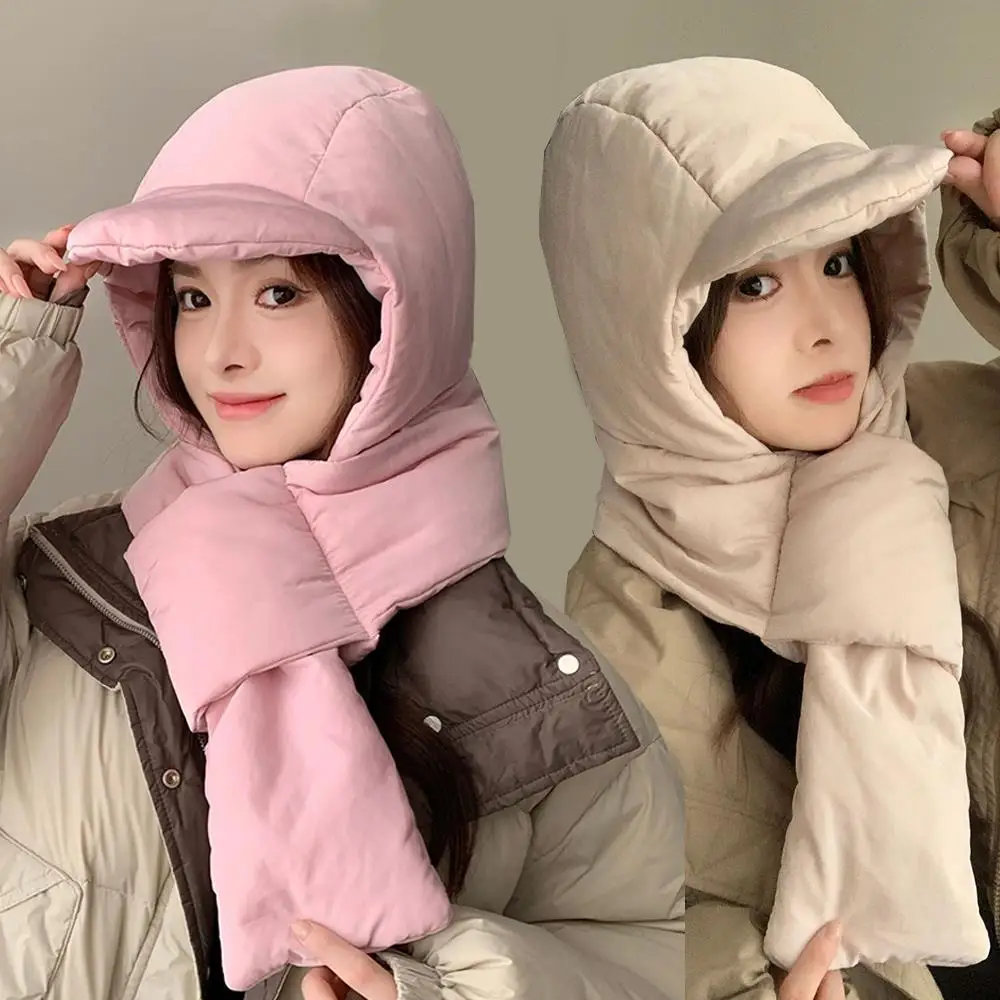 Autumn women's down fashion thickened warm one-piece cap winter versatile outdoor cold cycling ear protection cotton cap ski cap