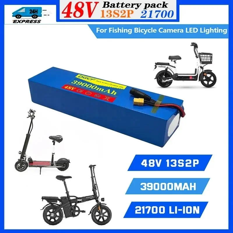 

Adult electric bicycles 48V Battery Pack 39Ah 21700 Lithium Ion Battery SM+XT60 13S2P 1000w BMS +Charger