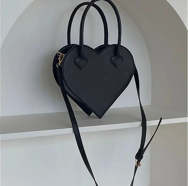 2024 Fashion Design Women Shoulder Bag Retro Female Black Small Tote Purse Messenger Bags Vintage Cool Girl Love Heart Handbags