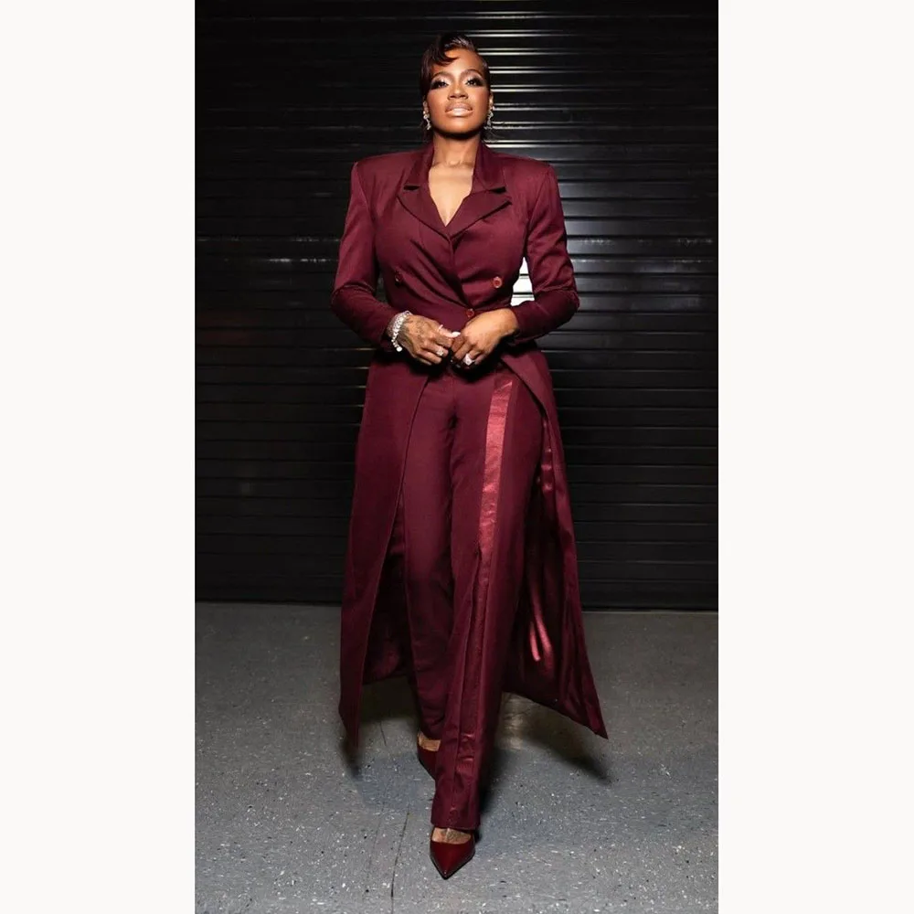 

Red Women's Suits Modern Fashion Crossed Double-breasted Peak Lapel Two Pieces (Jacket+Pants)Formal Evening Party&Banquet Set