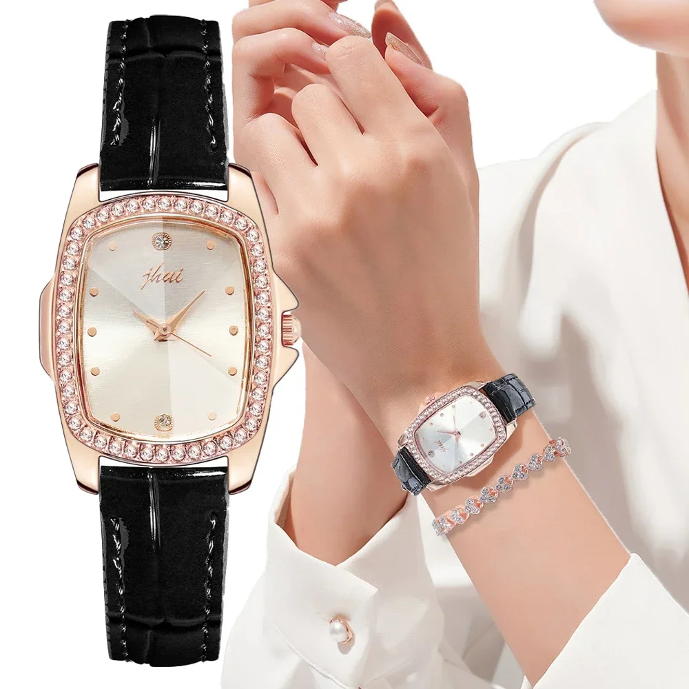 레트로 스퀘어 쿼츠 럭셔리 다이얼 캐주얼 손목 시계, 가죽 스트랩 패셔너블 시계 여성용 방수 손목 시계