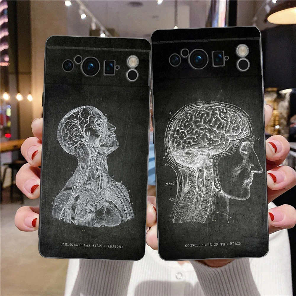 Chalkboard Anatomy Phone Case For Google Pixel 8 7 6 Pro 6A 7A 5G Soft Silicone Shockproof TPU Black Cover TPU Fundas