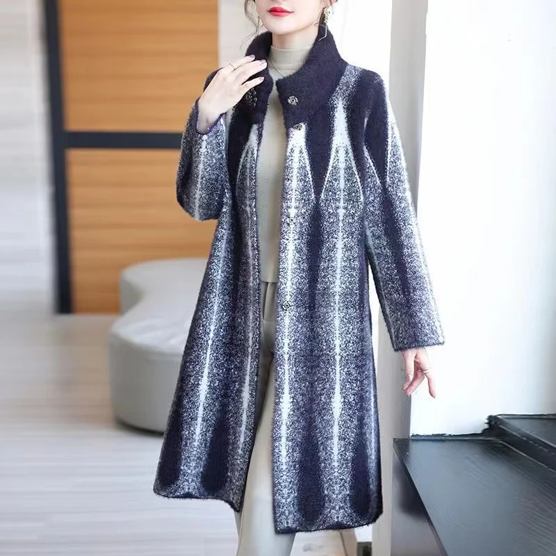 

Autumn Winter New Mink Fur Jacket Women High-End Large Size 6XL Woolen Coat Middle-Aged Mother Collar Outwear Female Fashion Top