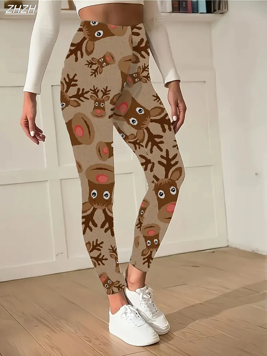 2025 패션 여성 레깅스 편안한 레깅스 휴가 빈티지 어글리 크리스마스 그래픽 크리스마스 프린팅 플리스 보온