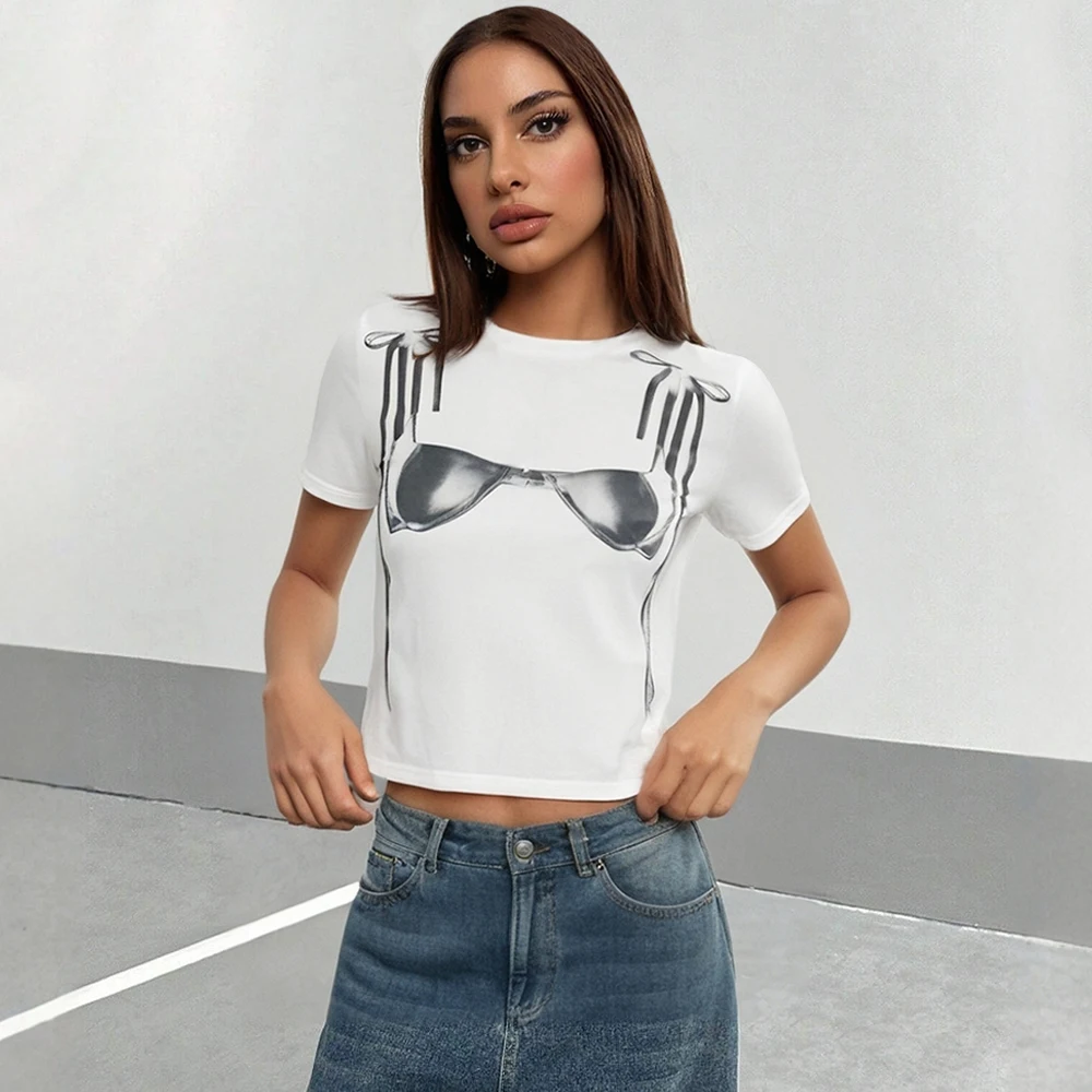 

Женские футболки, лето 2021, корейские базовые повседневные футболки с короткими рукавами и круглым вырезом с принтом