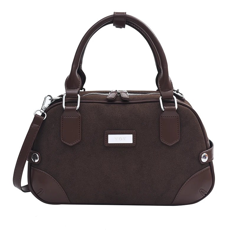 

England Style Vintage Handbags Women Faux Fur Coffee Color Casual Totes Lady Elegant Designer Female Bags Bowling Cute Bag Purse