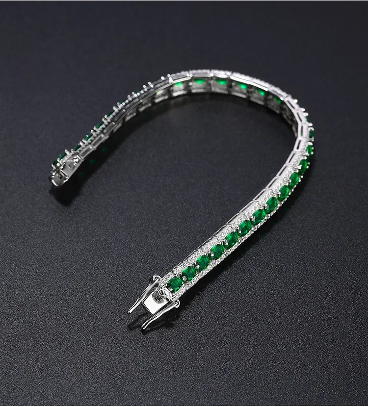 100% 925 Sterling Silver Green Spinel High Carbon Diamonds Charm Bracelet Bangle for Women Man Anniversary Party Fine Jewelry