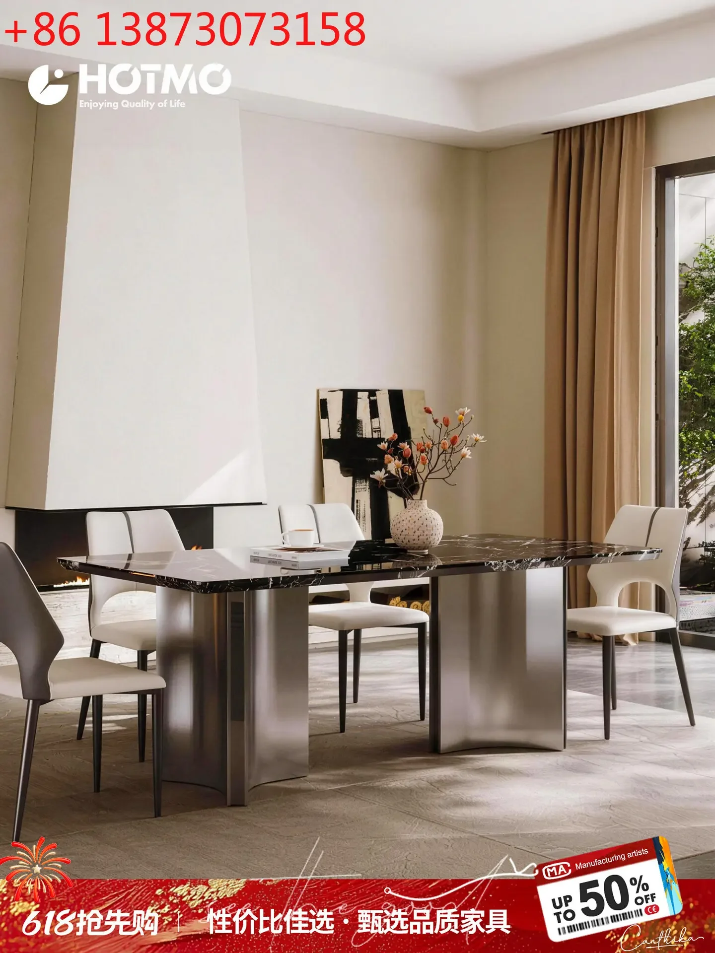 

Italian light luxury rectangular modern simple size apartment restaurant natural luxury stone dining table