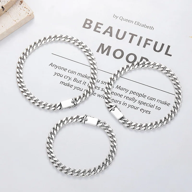 S925 sterling silver Japanese and Korean style simple explosive men and women can wear all the fashion bracelet