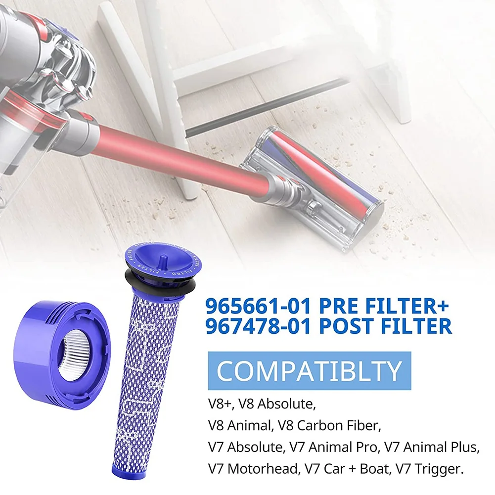 BOM-conjunto de filtro de vácuo premium compatível com Dyson V7 e V8, pré-filtro 965661-01 e pós-filtro HEPA 967478-01