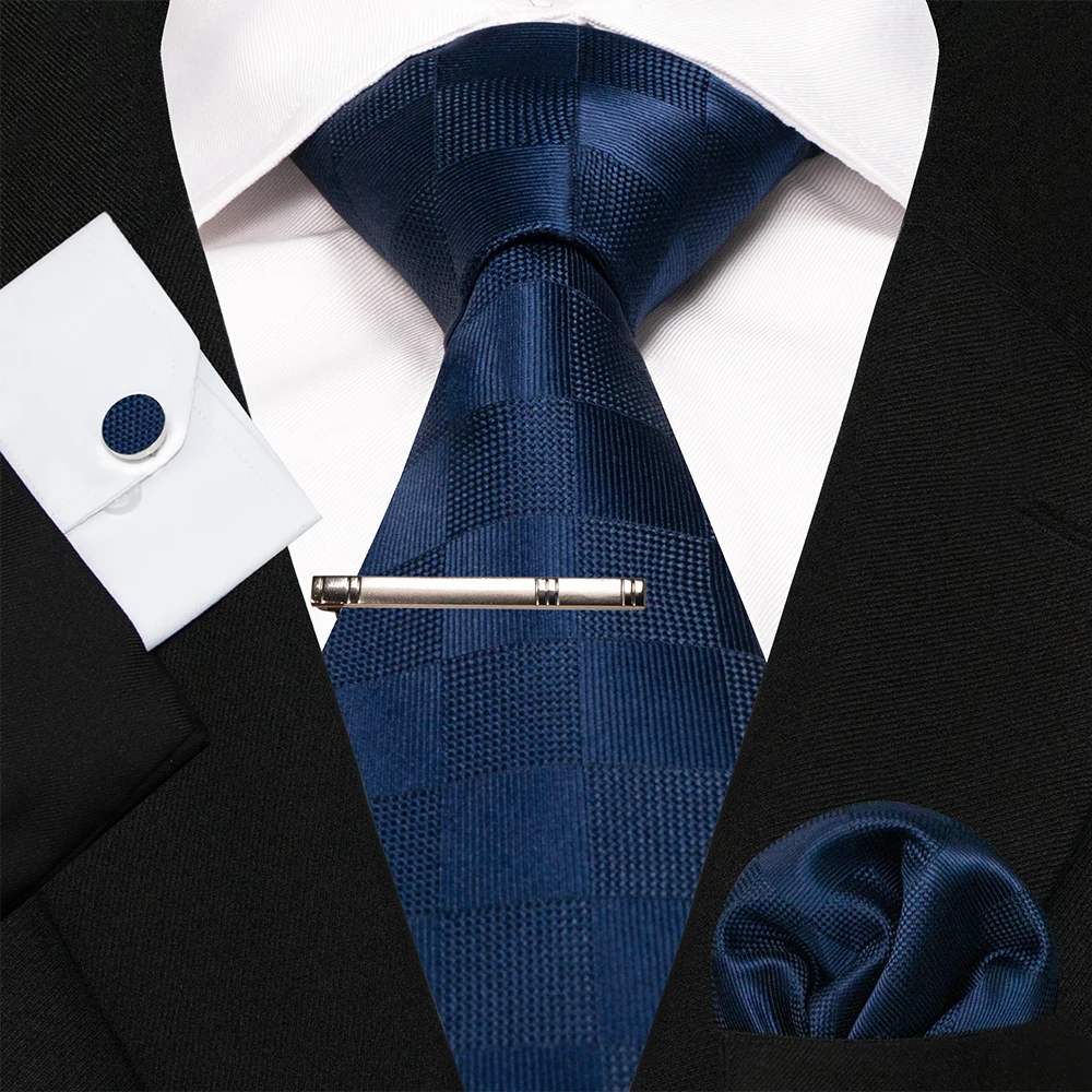 KAMBERFT Marineblau Gestreifte Seidenkrawatte für Herren, Modisches Design, Geschenkset mit Taschentuch und Manschettenknöpfen, Business-Party-Gravata – Detail 19
