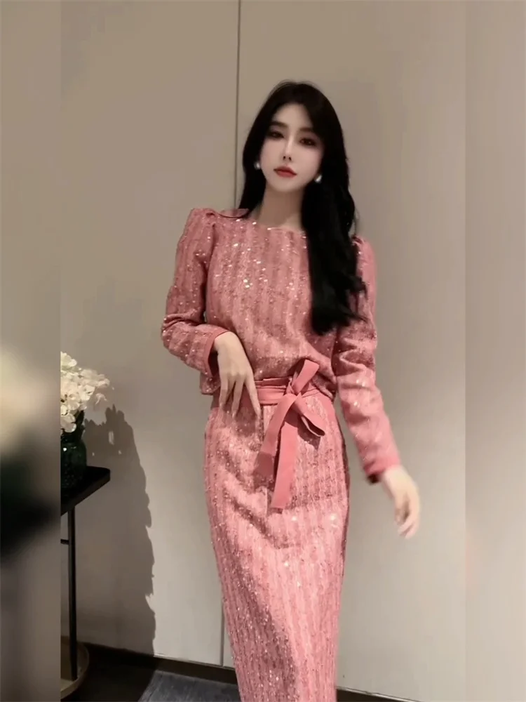

High end goddess style set for women's autumn new item slim and versatile small shirt+high waisted skirt two-piece set