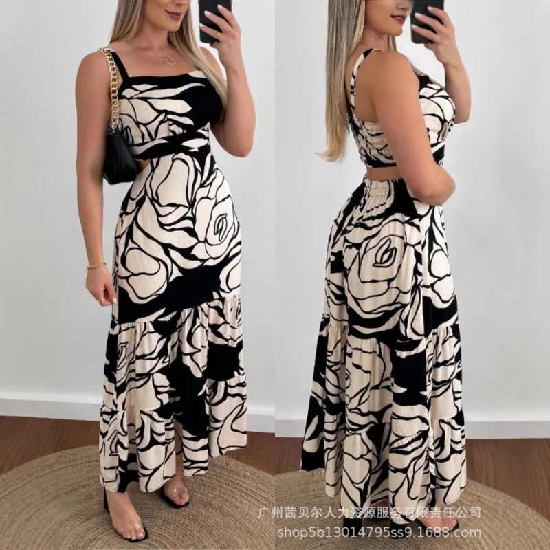 

Long Dress Women Sling Dresses A Line Vestidos Streetwear Print Sleeveless Elegant Splice Beach Y2k Work Hollow Out Summer 2025