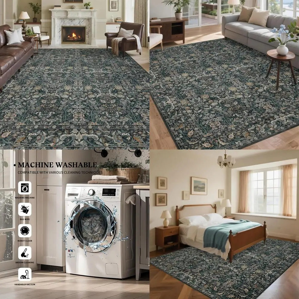 

Boho Floral 8x10 Area Rug - Soft, Washable Carpet for Living Room, Bedroom, and Dining Room