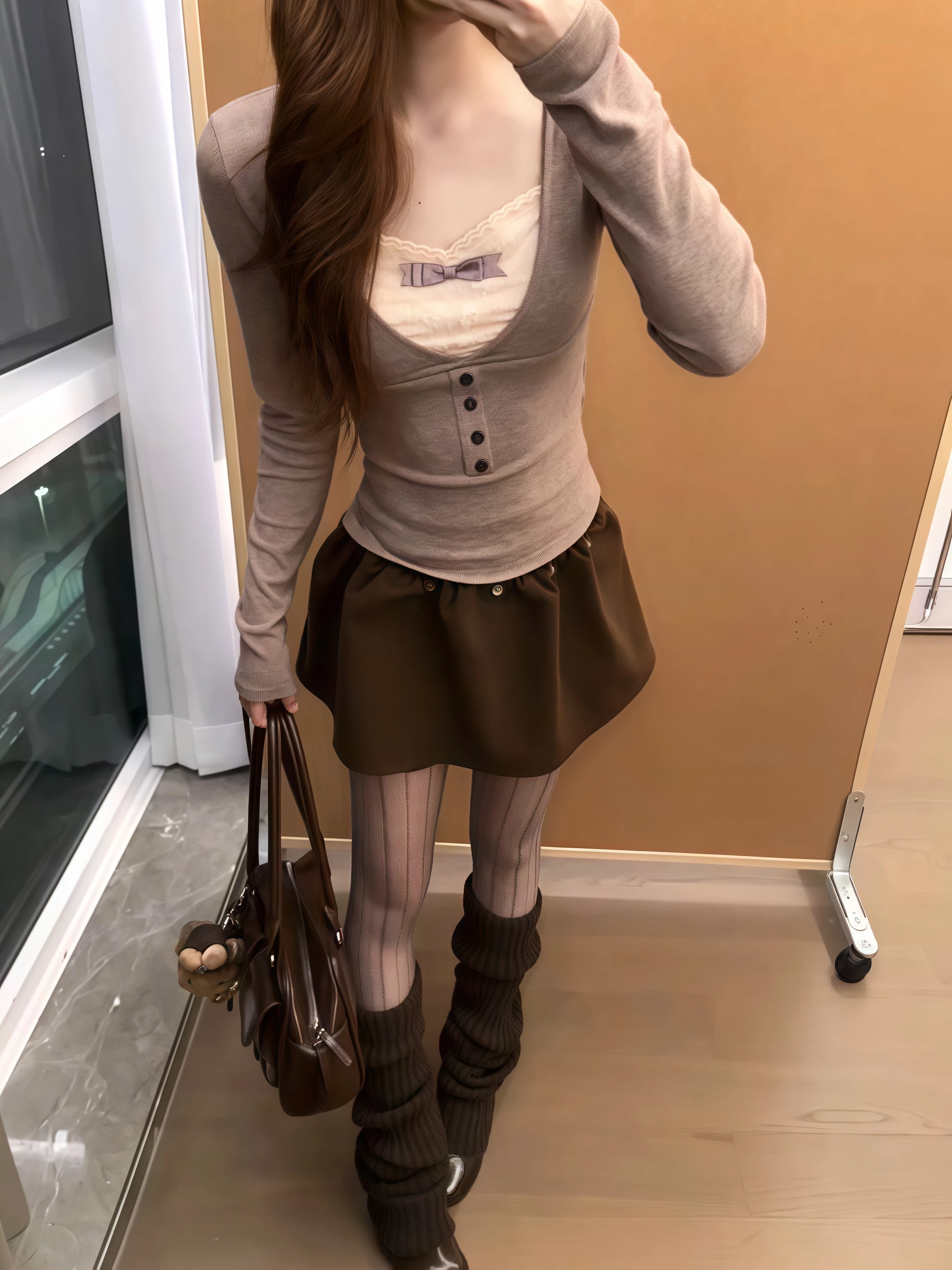 Miu Sle Koronkowy Panel Długi T-shirt Damski Jesienno-Zimowy Nowy Czysta Urocza Dopasowana Bielizna Bazowa Top