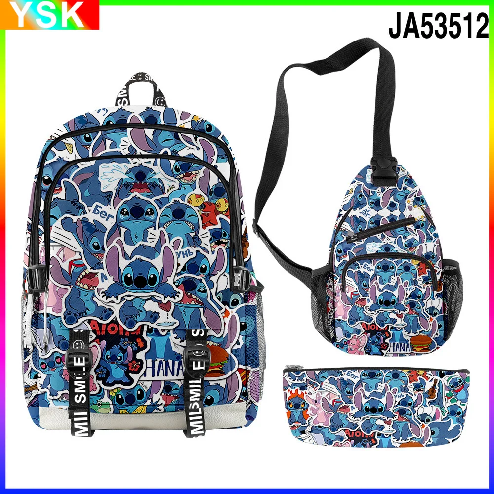 3PC-SET MINISO Disney New Anime Stitch School Bag Backpack Pencil Bag Shoulder Bag for Primary and Secondary School Students